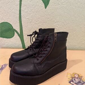 Demonia Black Lace-Up Platform Boots